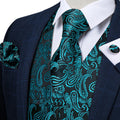 Funki Buys | Vests | Men's 4 Pcs Luxury Teal Blue Tie Vest Set