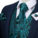 Funki Buys | Vests | Men's 4 Pcs Luxury Teal Blue Tie Vest Set