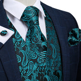 Funki Buys | Vests | Men's 4 Pcs Luxury Teal Blue Tie Vest Set