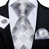 Funki Buys | Neckties | Men's Formal 3pcs White Silver Gray Tie Set