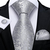 Funki Buys | Neckties | Men's Formal 3pcs White Silver Gray Tie Set