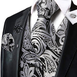 Funki Buys | Vests | Men's Luxury 5 Pcs Silver Black Vest Tie Set