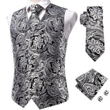 Funki Buys | Vests | Men's Luxury 5 Pcs Silver Black Vest Tie Set