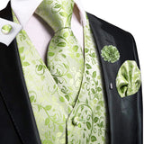 Funki Buys | Vests | Men's 5 Pcs Green Floral Vest Tie Set