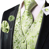 Funki Buys | Vests | Men's 5 Pcs Green Floral Vest Tie Set