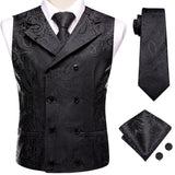 Funki Buys | Vests | Men's 4 Pcs Black Paisley Tie Vest Set