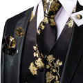 Funki Buys | Vests | Men's Luxury 5 Pcs Black Gold Vest Tie Set