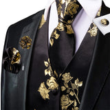 Funki Buys | Vests | Men's Luxury 5 Pcs Black Gold Vest Tie Set