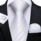 Funki Buys | Neckties | Men's Formal 3pcs White Silver Gray Tie Set