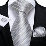 Funki Buys | Neckties | Men's Formal 3pcs White Silver Gray Tie Set