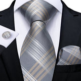 Funki Buys | Neckties | Men's Formal 3pcs White Silver Gray Tie Set