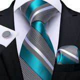 Funki Buys | Neckties | Men's Formal 3pcs Silk Teal Tie Set