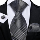 Funki Buys | Neckties | Men's Formal 3pcs White Silver Gray Tie Set