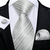 Funki Buys | Neckties | Men's Formal 3pcs White Silver Gray Tie Set