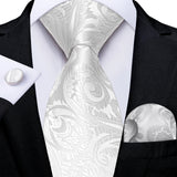 Funki Buys | Neckties | Men's Formal 3pcs White Silver Gray Tie Set