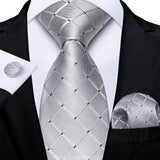 Funki Buys | Neckties | Men's Formal 3pcs White Silver Gray Tie Set
