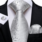 Funki Buys | Neckties | Men's Formal 3pcs White Silver Gray Tie Set