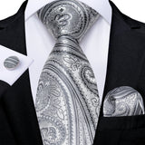 Funki Buys | Neckties | Men's Formal 3pcs White Silver Gray Tie Set