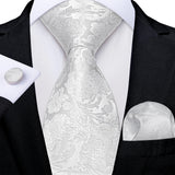 Funki Buys | Neckties | Men's Formal 3pcs White Silver Gray Tie Set