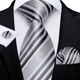 Funki Buys | Neckties | Men's Formal 3pcs White Silver Gray Tie Set