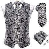 Funki Buys | Vests | Men's Luxury 5 Pcs Silver Black Vest Tie Set