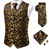 Funki Buys | Vests | Men's 4 Pcs Classic Gold Black Tie Vest Set