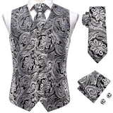 Funki Buys | Vests | Men's Luxury 5 Pcs Silver Black Vest Tie Set
