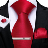 Funki Buys | Neckties | Men's Formal 4pcs Silk Red Tie Set