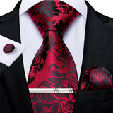 Funki Buys | Neckties | Men's Formal 4pcs Silk Red Tie Set