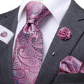 Funki Buys | Neckties | Men's Formal 4pcs Floral Pink Tie Set