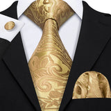 Men's 3 Pcs Silk Gold Floral Tie Set - Gold - 3pc Tie Set - N- 5150 - One Size - Silk - image 2