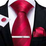 Funki Buys | Neckties | Men's Formal 4pcs Silk Red Tie Set
