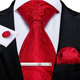 Funki Buys | Neckties | Men's Formal 4pcs Silk Red Tie Set