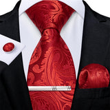 Funki Buys | Neckties | Men's Formal 4pcs Silk Red Tie Set
