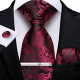 Funki Buys | Neckties | Men's Formal 4pcs Silk Red Tie Set