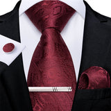 Funki Buys | Neckties | Men's Formal 4pcs Silk Red Tie Set