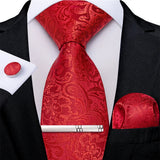 Funki Buys | Neckties | Men's Formal 4pcs Silk Red Tie Set