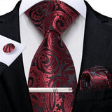 Funki Buys | Neckties | Men's Formal 4pcs Silk Red Tie Set