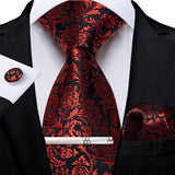 Funki Buys | Neckties | Men's Formal 4pcs Silk Red Tie Set
