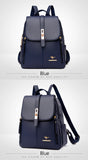 A stylish navy blue backpack with a sleek design, featuring a gold logo and zipper details, perfect for daily use.