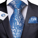 Funki Buys | Neckties | Men's Formal 3pcs Silk Blue Tie Set