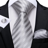 Funki Buys | Neckties | Men's 3pcs Silver Grey Striped Tie Set