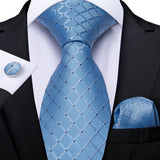 Funki Buys | Neckties | Men's Formal 3pcs Silk Blue Tie Set