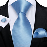 Funki Buys | Neckties | Men's Formal 3pcs Silk Blue Tie Set