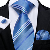 Funki Buys | Neckties | Men's Formal 3pcs Silk Blue Tie Set