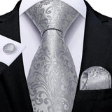 Funki Buys | Neckties | Men's 3pcs Silk Silver Floral Tie Set