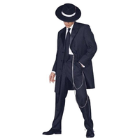 Man in a stylish black suit and overcoat, wearing a fedora with a white band. He stands confidently, exuding a classic, sharp vibe.