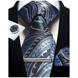 Funki Buys | Neckties | Mens Tie Clip Cufflinks Hanky 4Pcs Set
