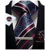 Funki Buys | Neckties | Mens Tie Clip Cufflinks Hanky 4Pcs Set
