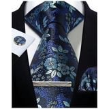 Funki Buys | Neckties | Mens Tie Clip Cufflinks Hanky 4Pcs Set